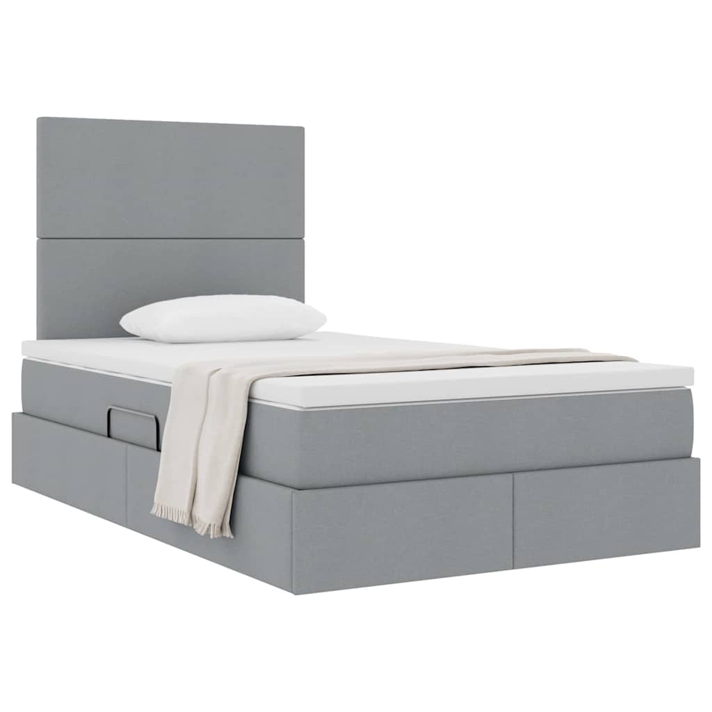 Lit avec rangement et matelas Gris clair 120 x 190 cm tissu - XIOS