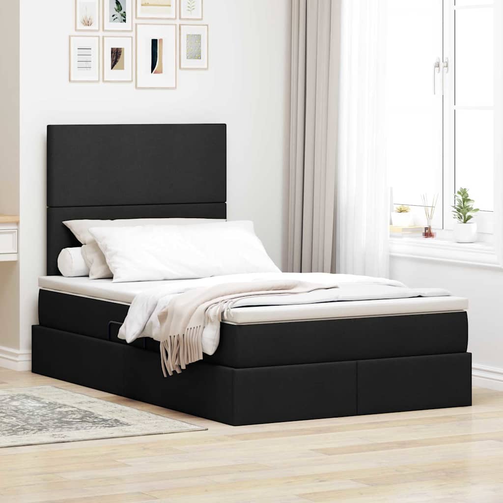 Lit avec rangement et matelas Noir 120 x 200 cm Polyester - XIOS