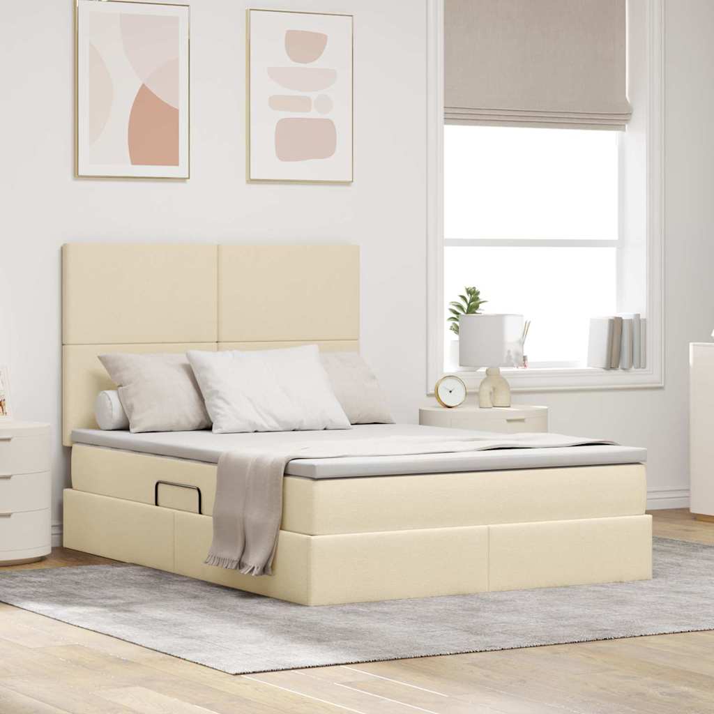 Lit avec rangement et matelas Crème 140 x 190 cm Polyester - XIOS