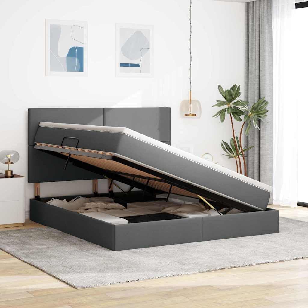 Lit avec rangement et matelas Gris foncé 160 x 200 cm Polyester - XIOS