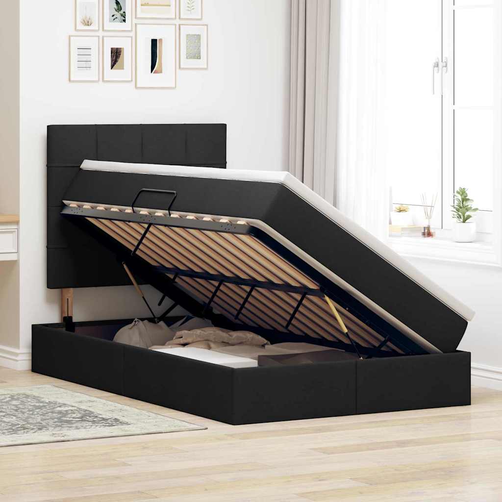 Lit avec rangement et matelas Noir 120 x 200 cm Polyester - XIOS