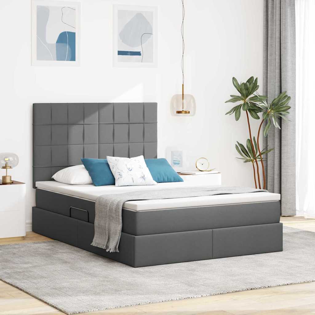 Lit avec rangement et matelas Gris foncé 140 x 200 cm Polyester - XIOS