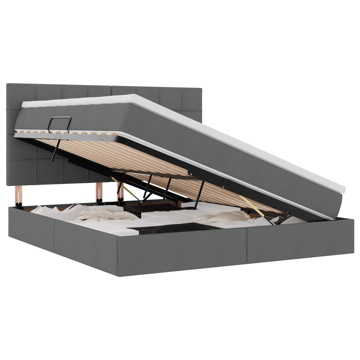 Lit avec rangement et matelas Gris foncé 160 x 200 cm tissu
