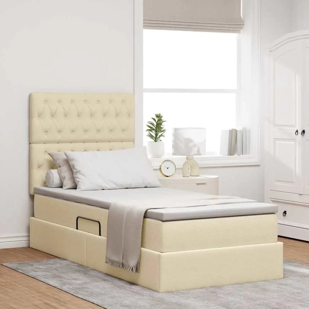 Lit avec rangement et matelas Crème 90 x 200 cm tissu - XIOS