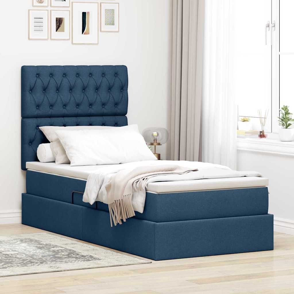 Lit avec rangement et matelas Bleu 90 x 200 cm tissu