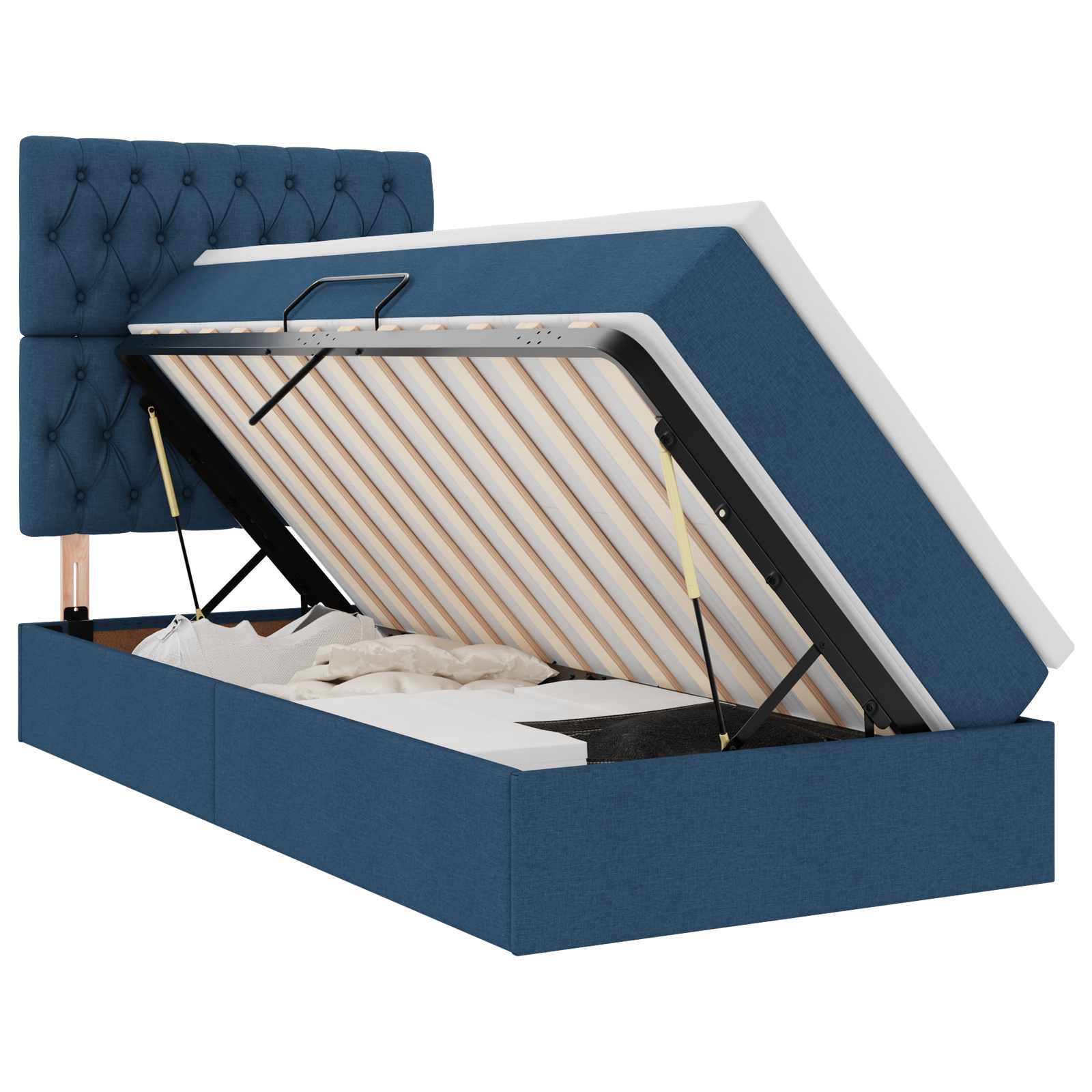 Lit avec rangement et matelas Bleu 90 x 200 cm tissu