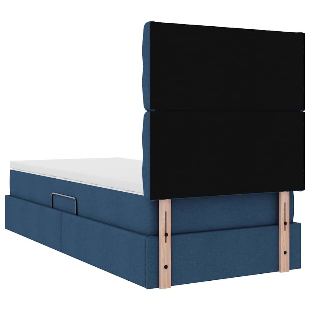 Lit avec rangement et matelas Bleu 90 x 200 cm tissu