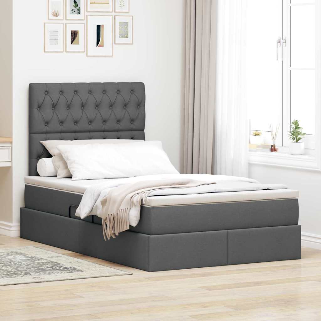 Lit avec rangement et matelas Gris foncé 120 x 190 cm tissu - XIOS