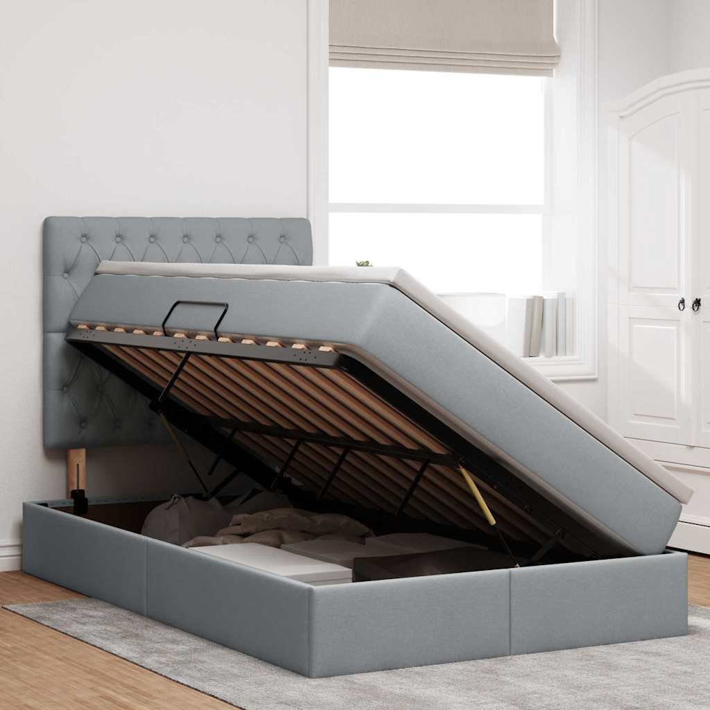Lit avec rangement et matelas Gris clair 120 x 200 cm Polyester - XIOS