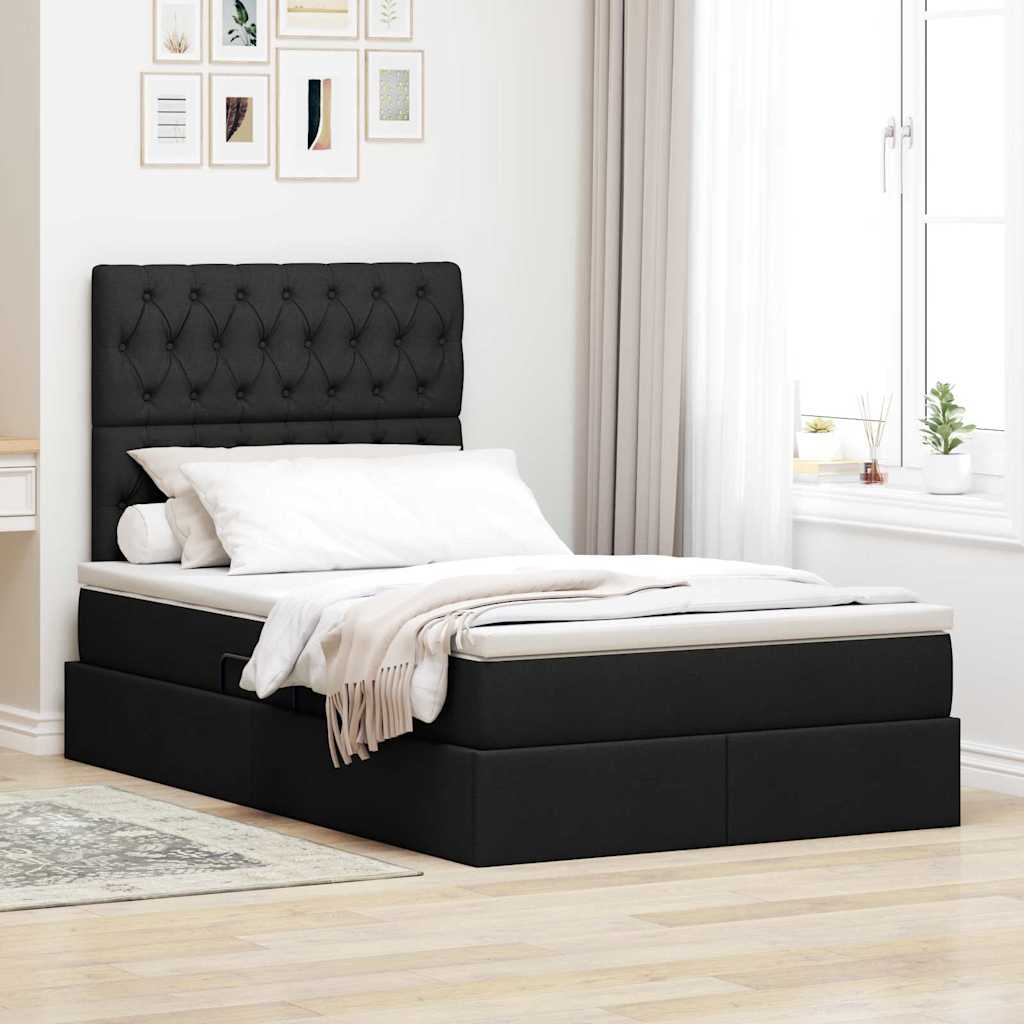 Lit avec rangement et matelas Noir 120 x 200 cm Polyester - XIOS