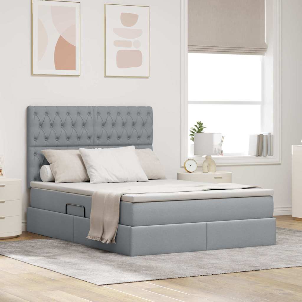 Lit avec rangement et matelas Gris clair 140 x 190 cm Polyester - XIOS