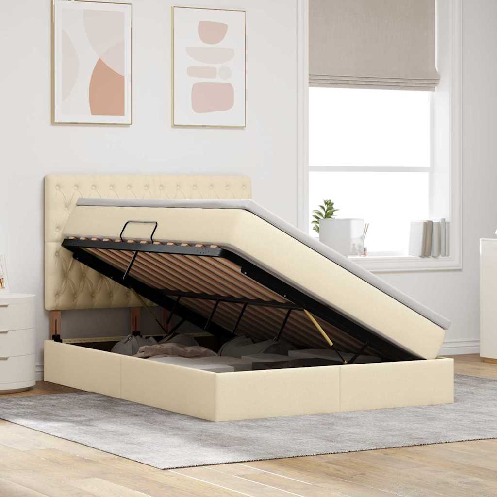 Lit avec rangement et matelas Crème 140 x 190 cm Polyester - XIOS