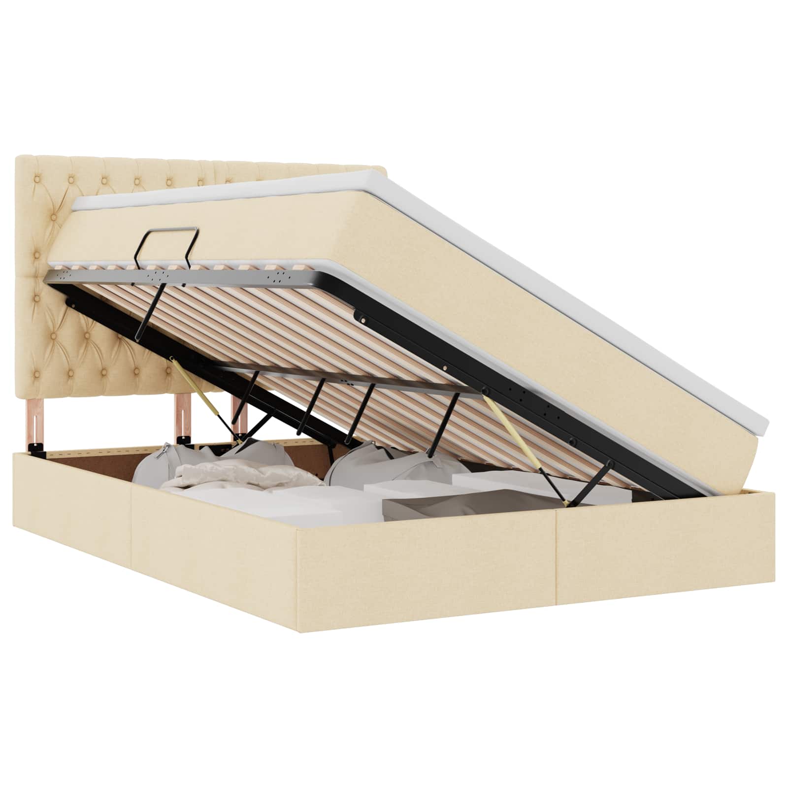 Lit avec rangement et matelas Crème 140 x 190 cm Polyester - XIOS