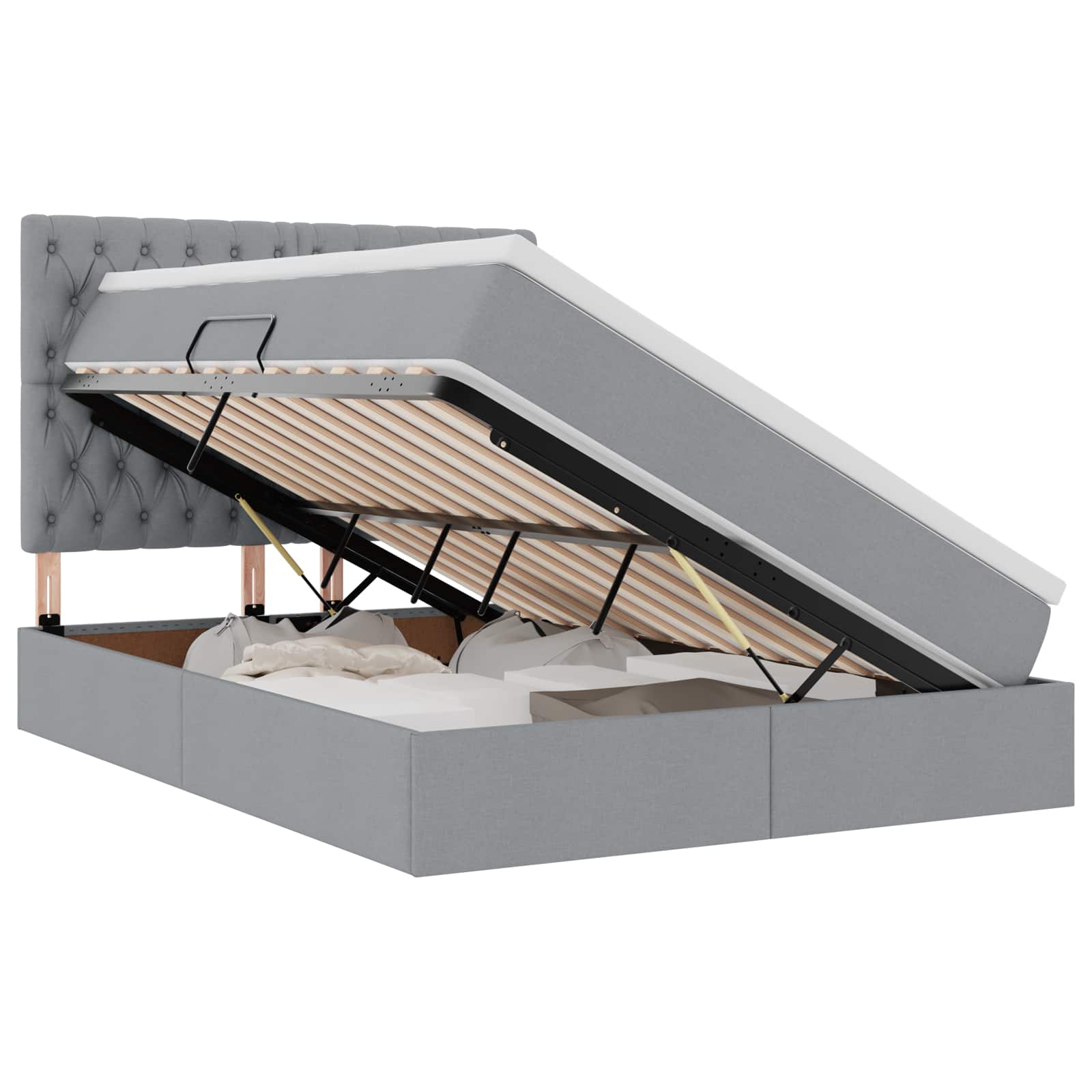 Lit avec rangement et matelas Gris clair 140 x 200 cm Polyester - XIOS