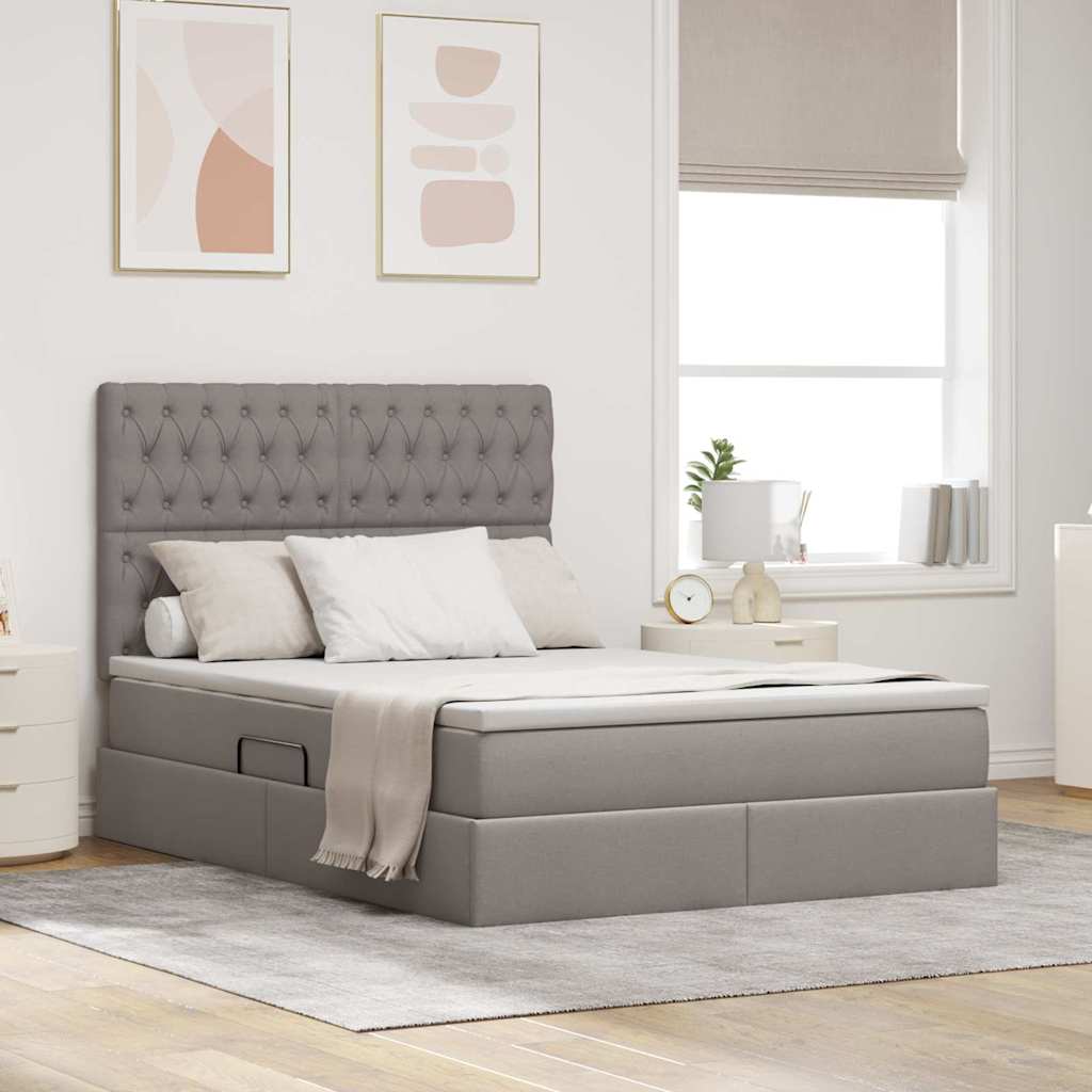Lit avec rangement et matelas Taupe 140 x 200 cm Polyester - XIOS