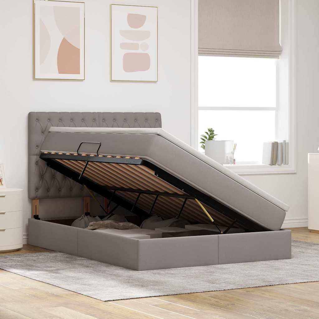 Lit avec rangement et matelas Taupe 140 x 200 cm Polyester - XIOS