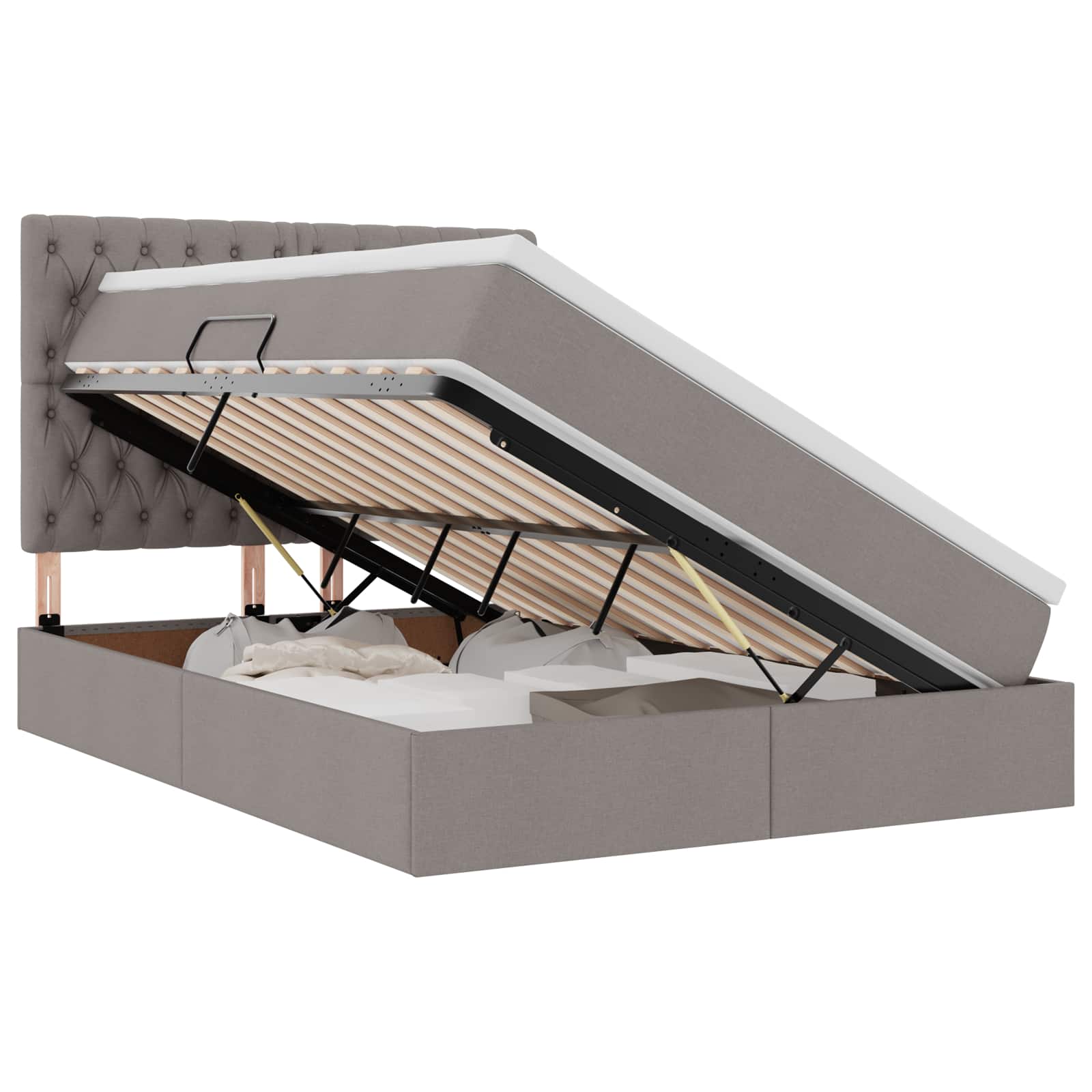Lit avec rangement et matelas Taupe 140 x 200 cm Polyester - XIOS