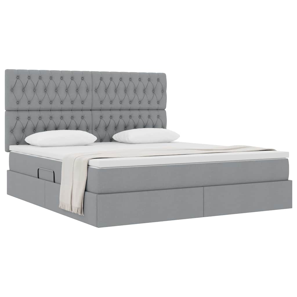 Lit avec rangement et matelas Gris clair 160 x 200 cm tissu