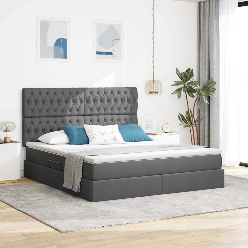 Lit avec rangement et matelas Gris foncé 160 x 200 cm tissu