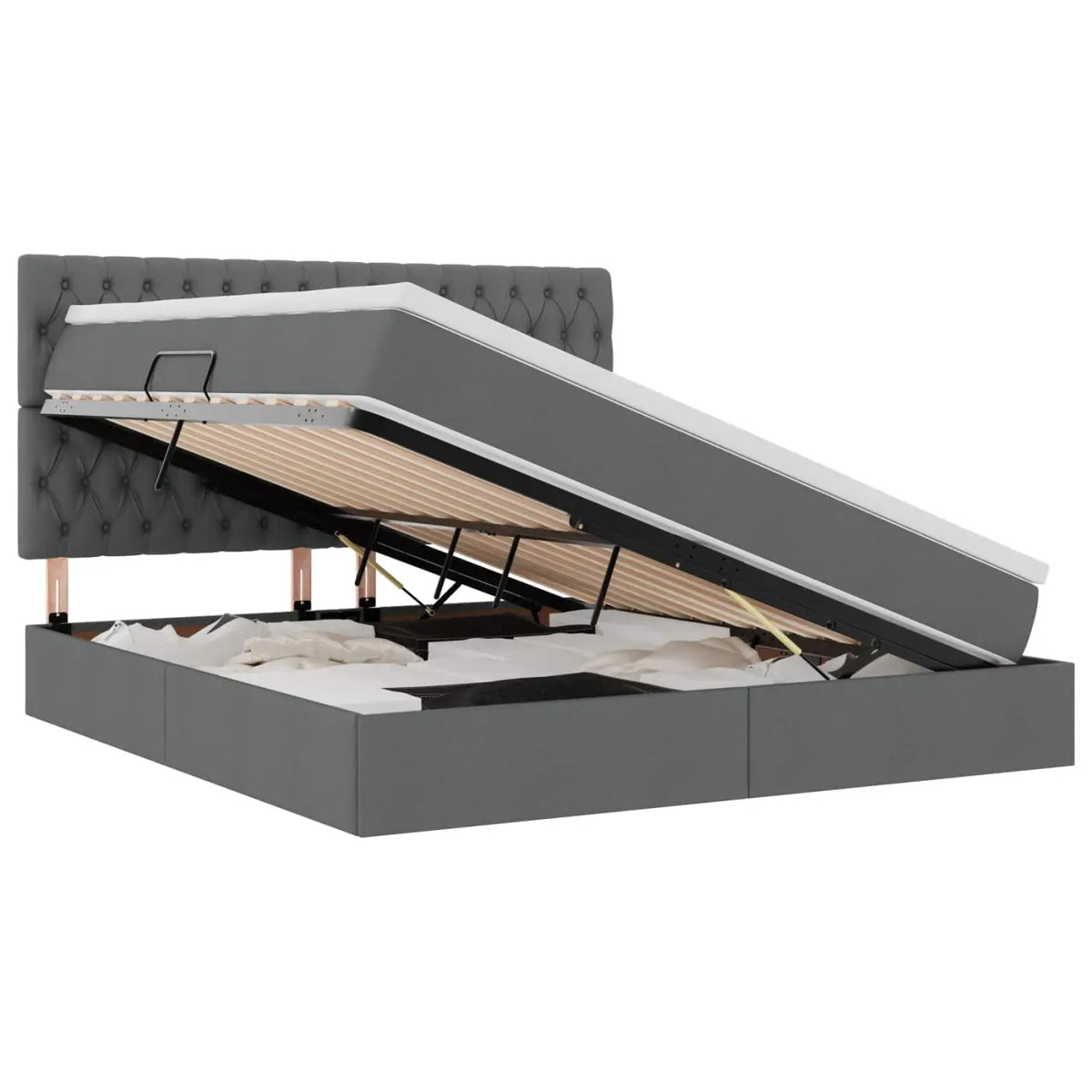 Lit avec rangement et matelas Gris foncé 160 x 200 cm tissu - XIOS