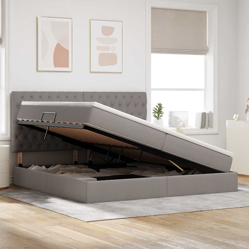 Lit avec rangement et matelas Taupe 200 x 200 cm Polyester - XIOS