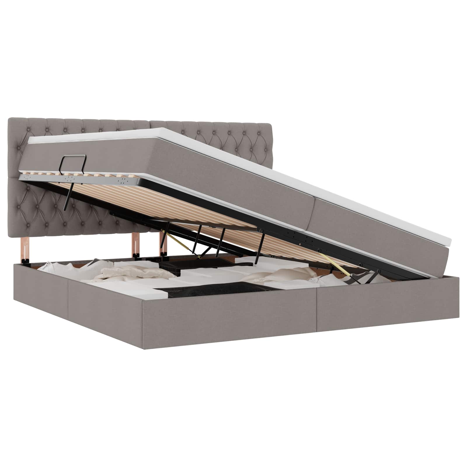 Lit avec rangement et matelas Taupe 200 x 200 cm Polyester - XIOS