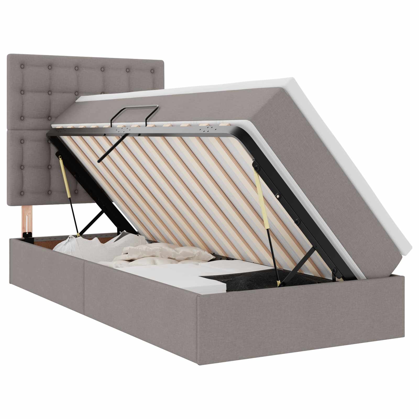 Lit avec rangement et matelas Taupe 90 x 190 cm Polyester - XIOS