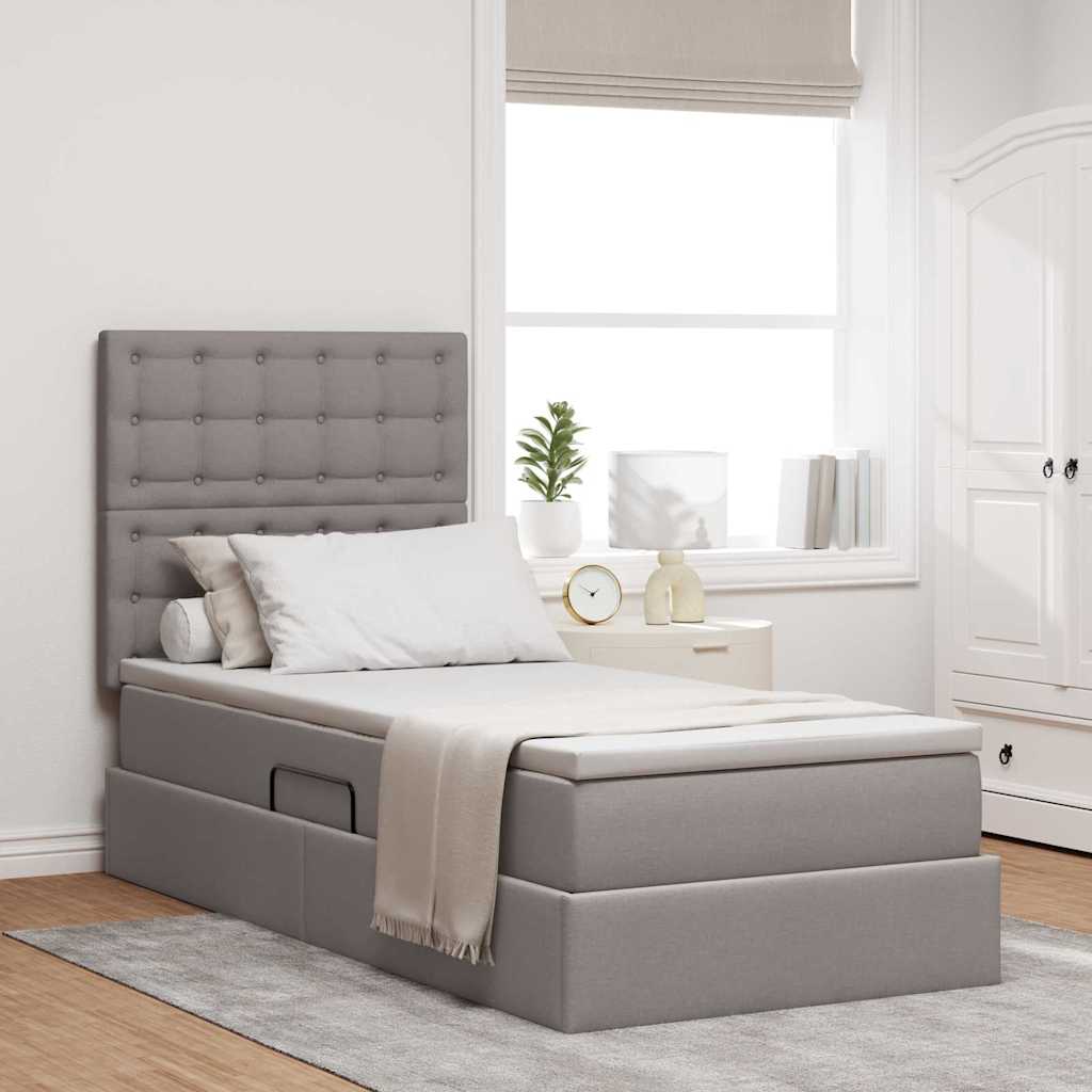 Lit avec rangement et matelas Taupe 90 x 200 cm Polyester - XIOS