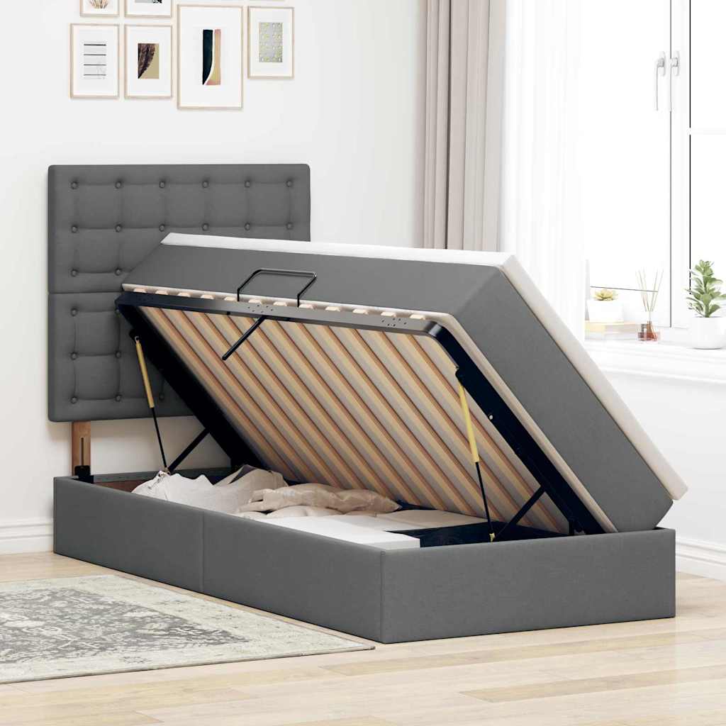 Lit avec rangement et matelas Gris foncé 100 x 200 cm Polyester - XIOS