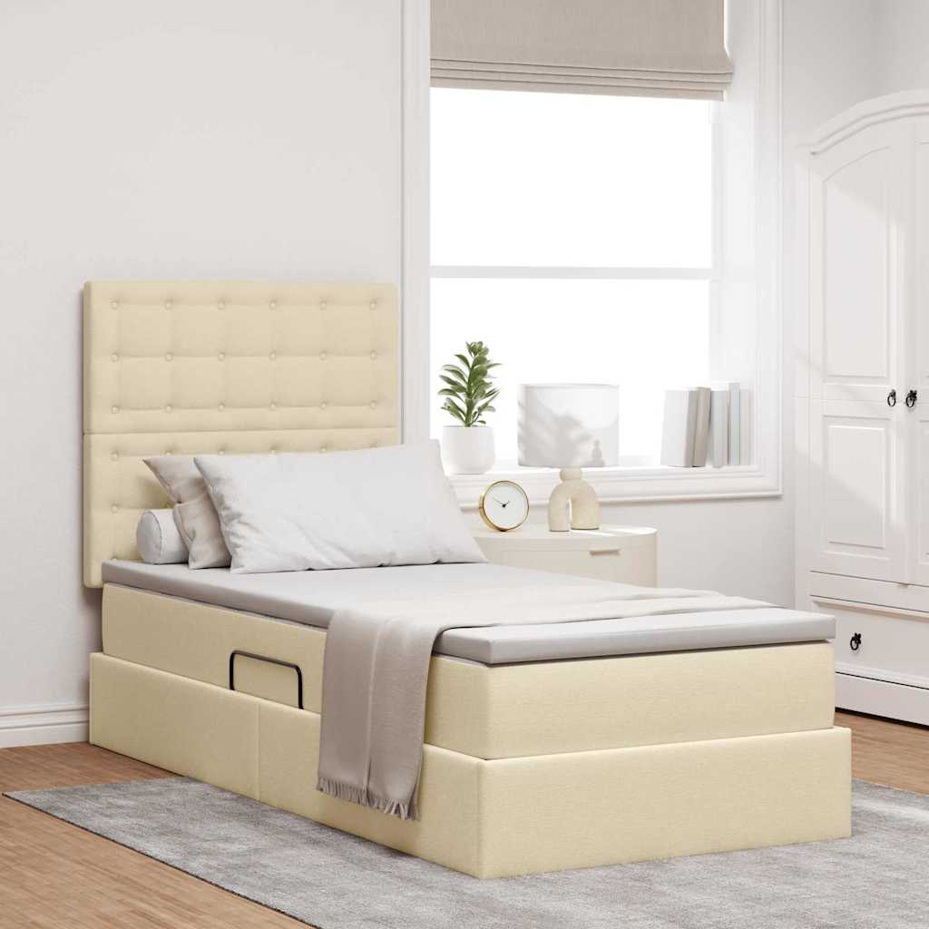 Lit avec rangement et matelas Crème 100 x 200 cm tissu