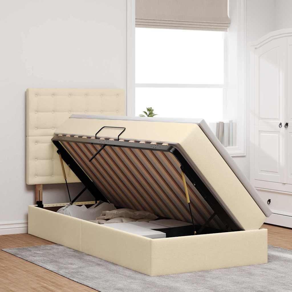 Lit avec rangement et matelas Crème 100 x 200 cm tissu