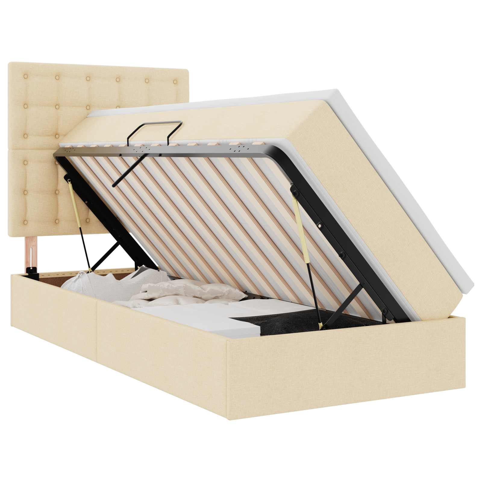 Lit avec rangement et matelas Crème 100 x 200 cm tissu