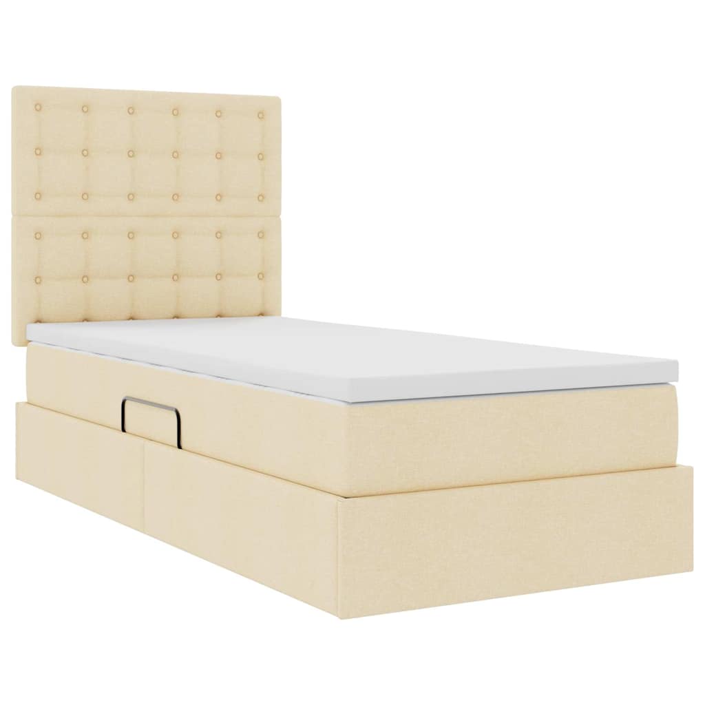 Lit avec rangement et matelas Crème 100 x 200 cm tissu