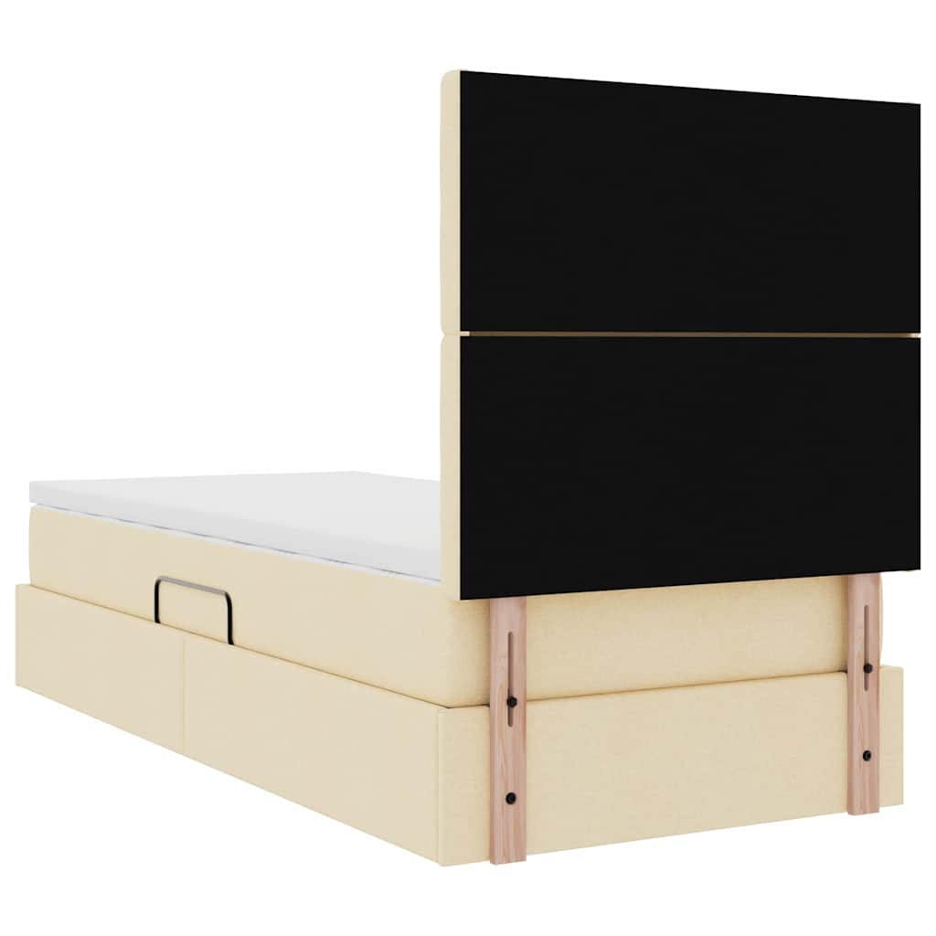 Lit avec rangement et matelas Crème 100 x 200 cm tissu