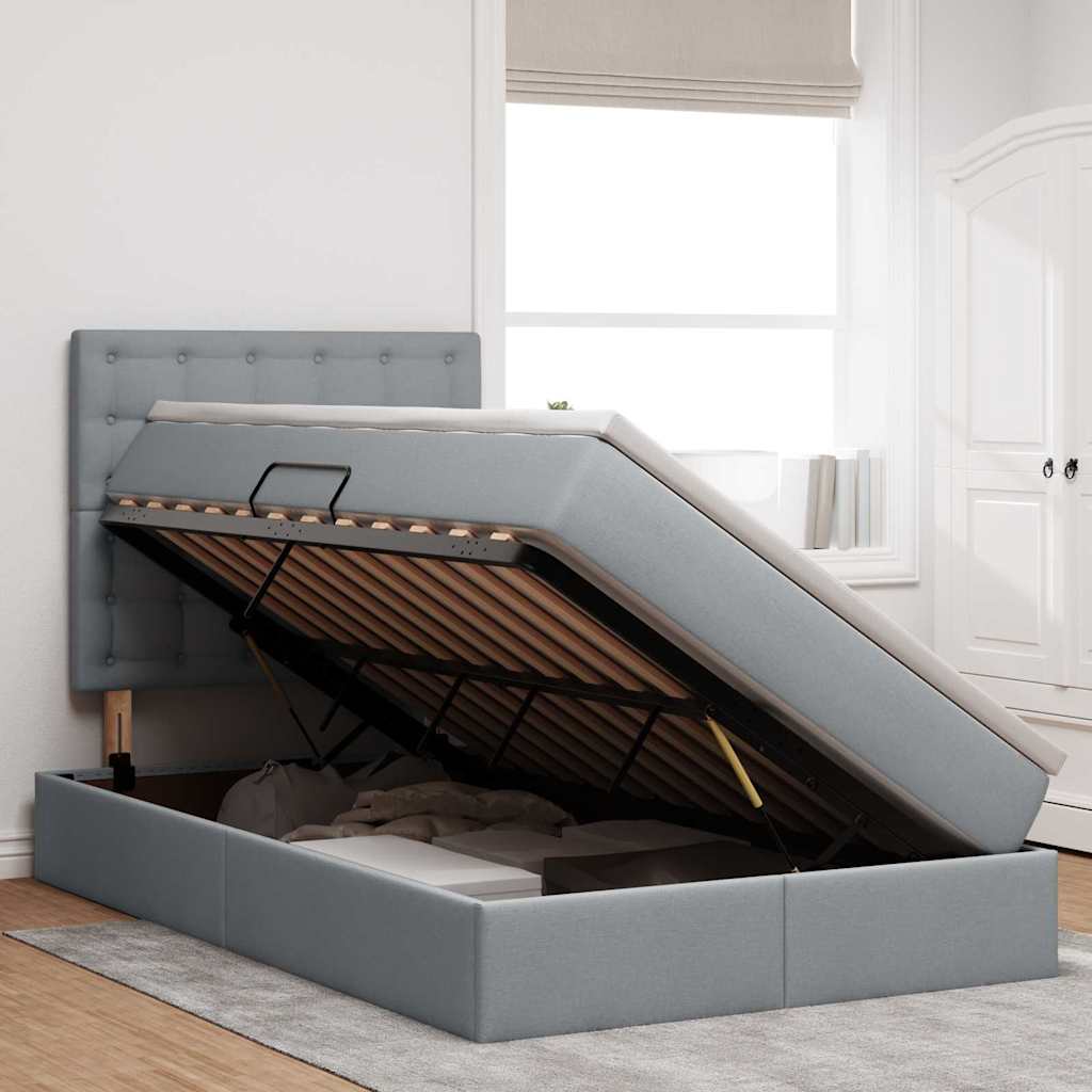 Lit avec rangement et matelas Gris clair 120 x 200 cm Polyester - XIOS