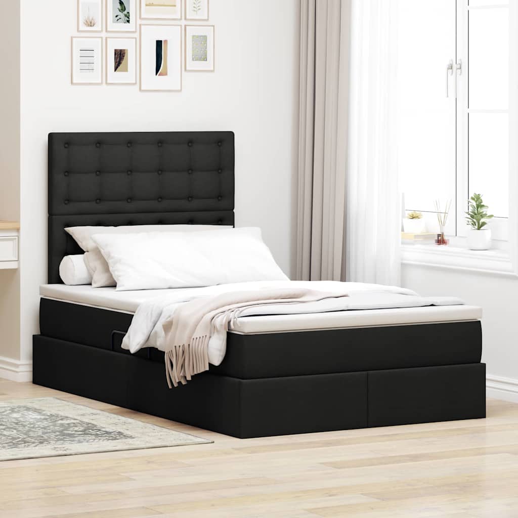 Lit avec rangement et matelas Noir 120 x 200 cm Polyester - XIOS