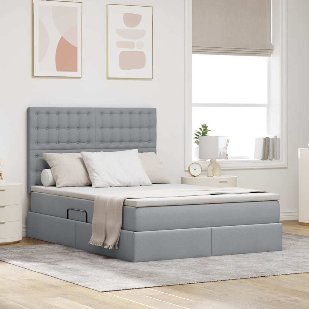 Lit avec rangement et matelas Gris clair 140 x 200 cm Polyester - XIOS