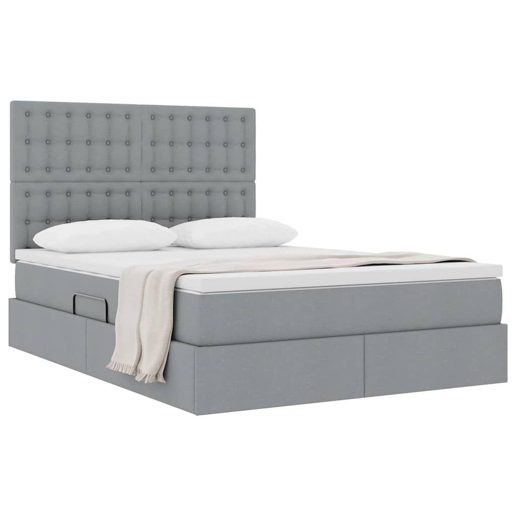 Lit avec rangement et matelas Gris clair 140 x 200 cm Polyester - XIOS