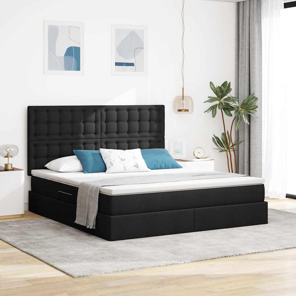 Lit avec rangement et matelas Noir 160 x 200 cm Polyester - XIOS