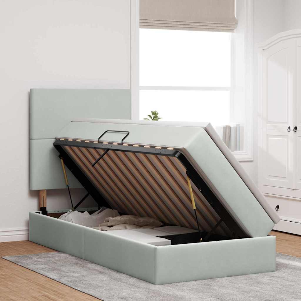 Lit avec rangement et matelas Gris clair 100 x 200 cm Velours - XIOS