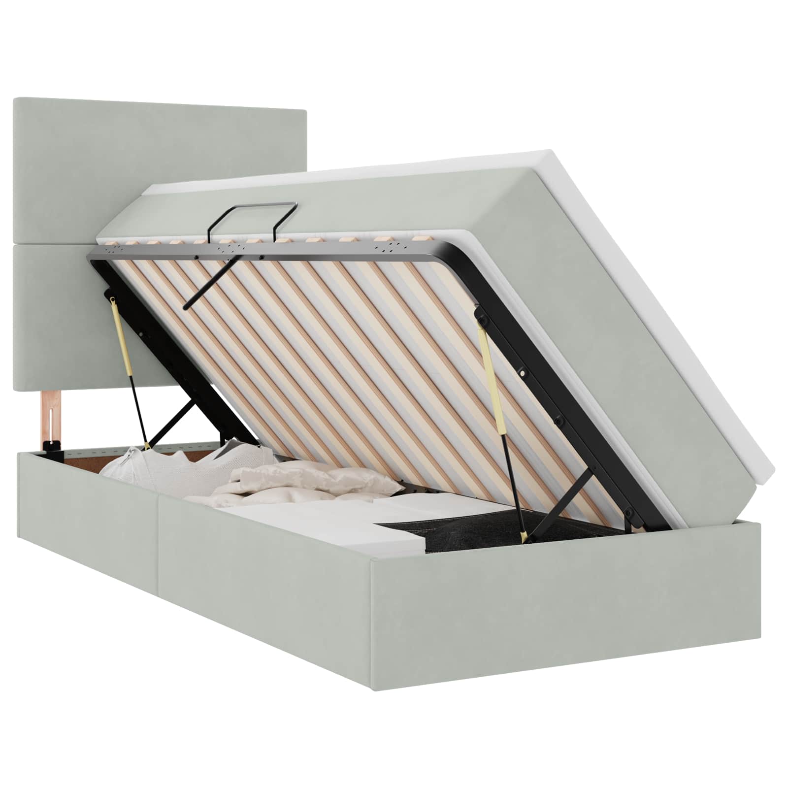 Lit avec rangement et matelas Gris clair 100 x 200 cm Velours - XIOS