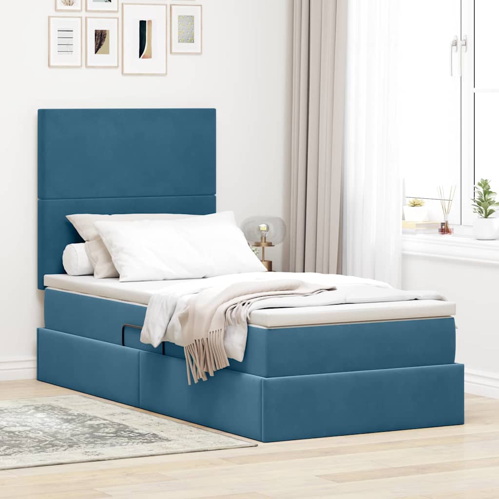 Lit avec rangement et matelas Bleu foncé 100 x 200 cm Velours - XIOS