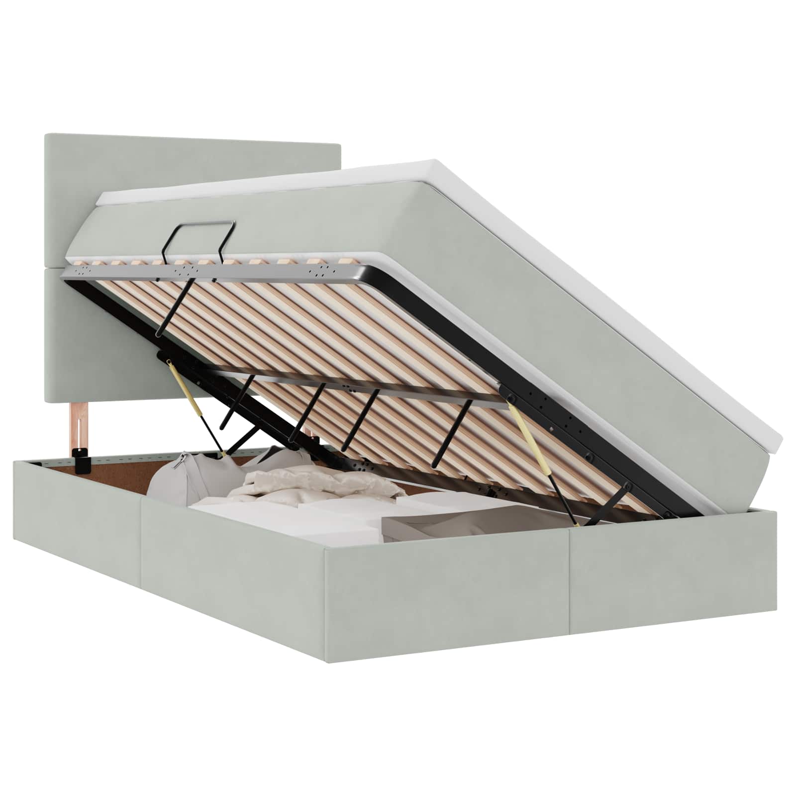 Lit avec rangement et matelas Gris clair 120 x 200 cm Velours - XIOS