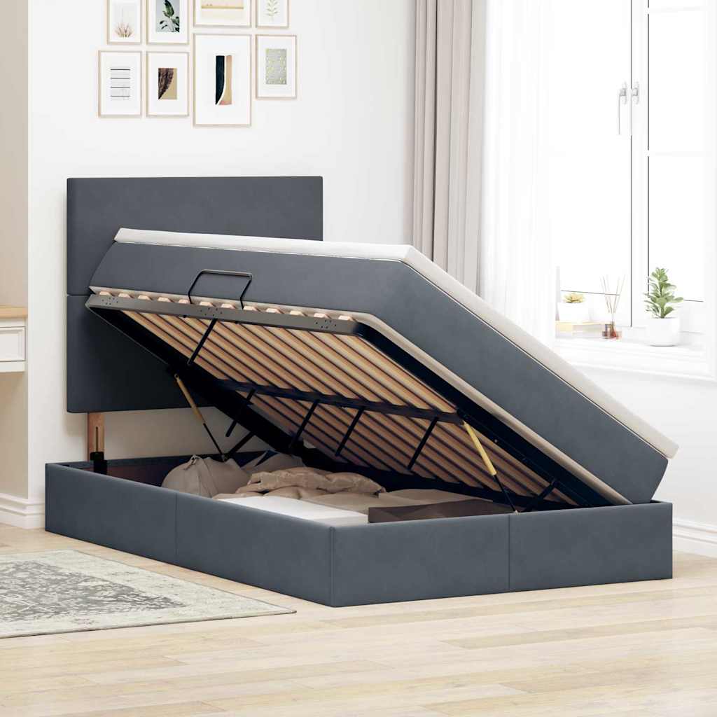 Lit avec rangement et matelas Gris foncé 120 x 200 cm Velours - XIOS