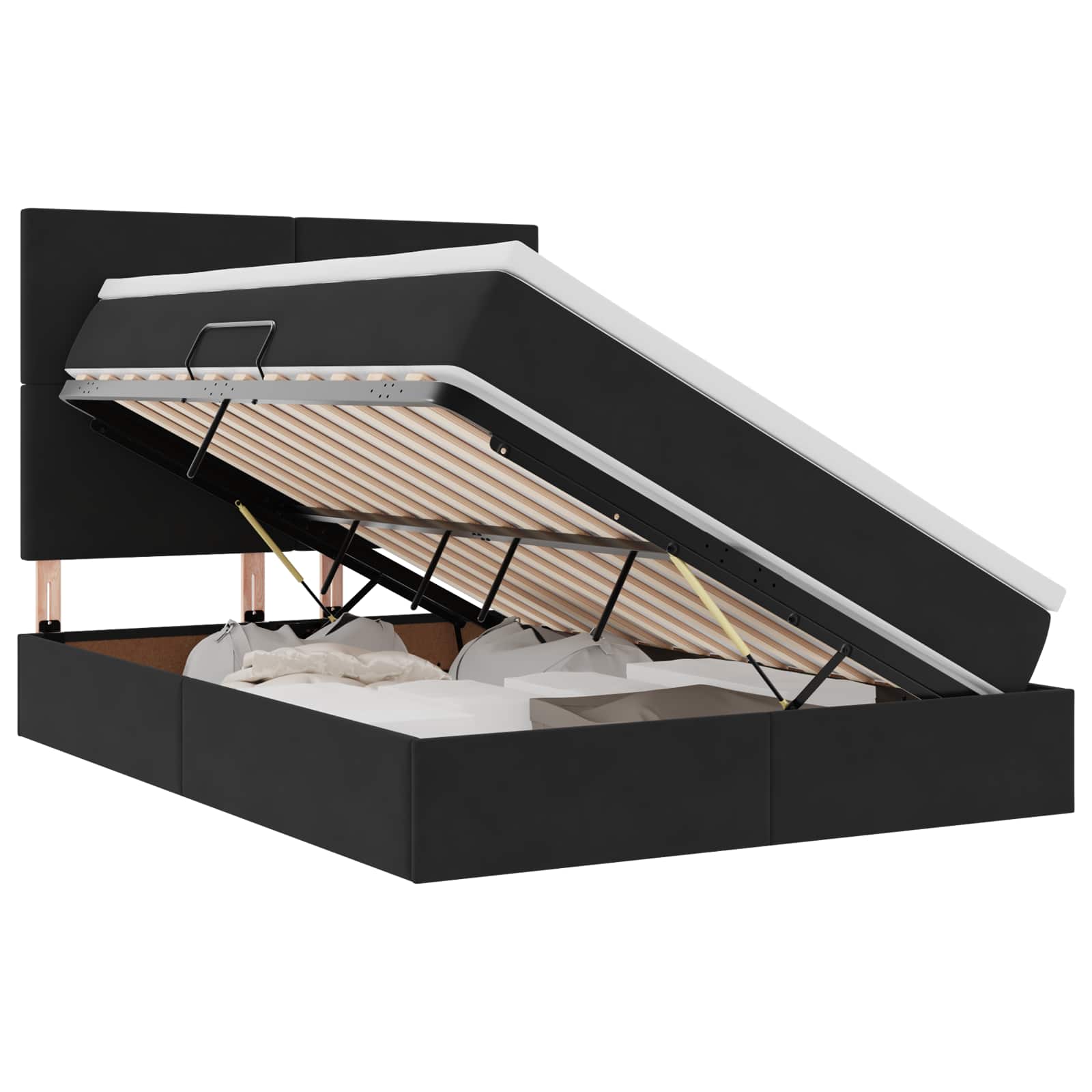 Lit avec rangement et matelas Noir 140 x 190 cm Velours - XIOS