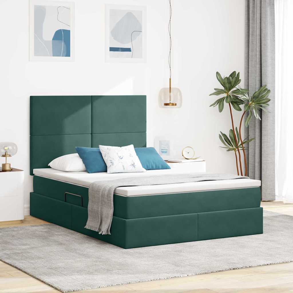 Lit avec rangement et matelas Vert foncé 140 x 190 cm Velours - XIOS