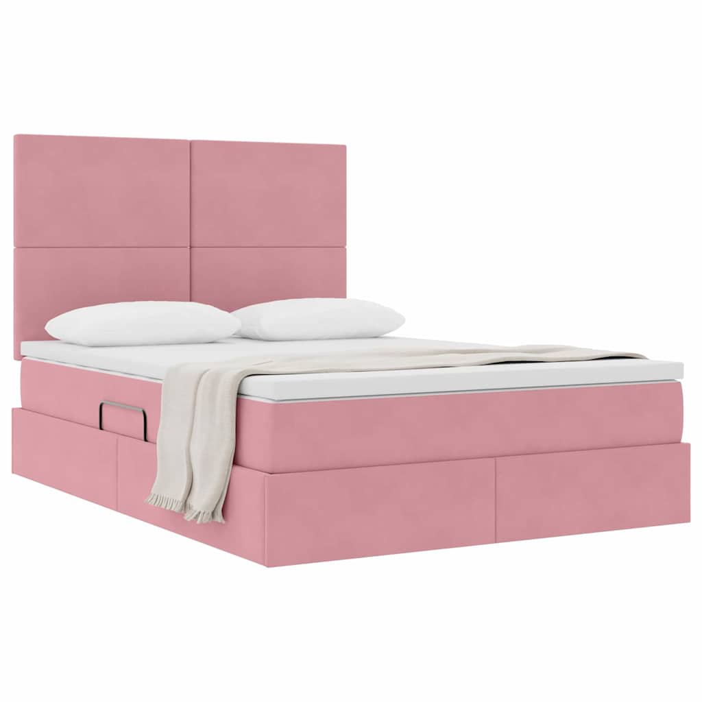 Lit avec rangement et matelas Rose 140 x 190 cm Velours - XIOS