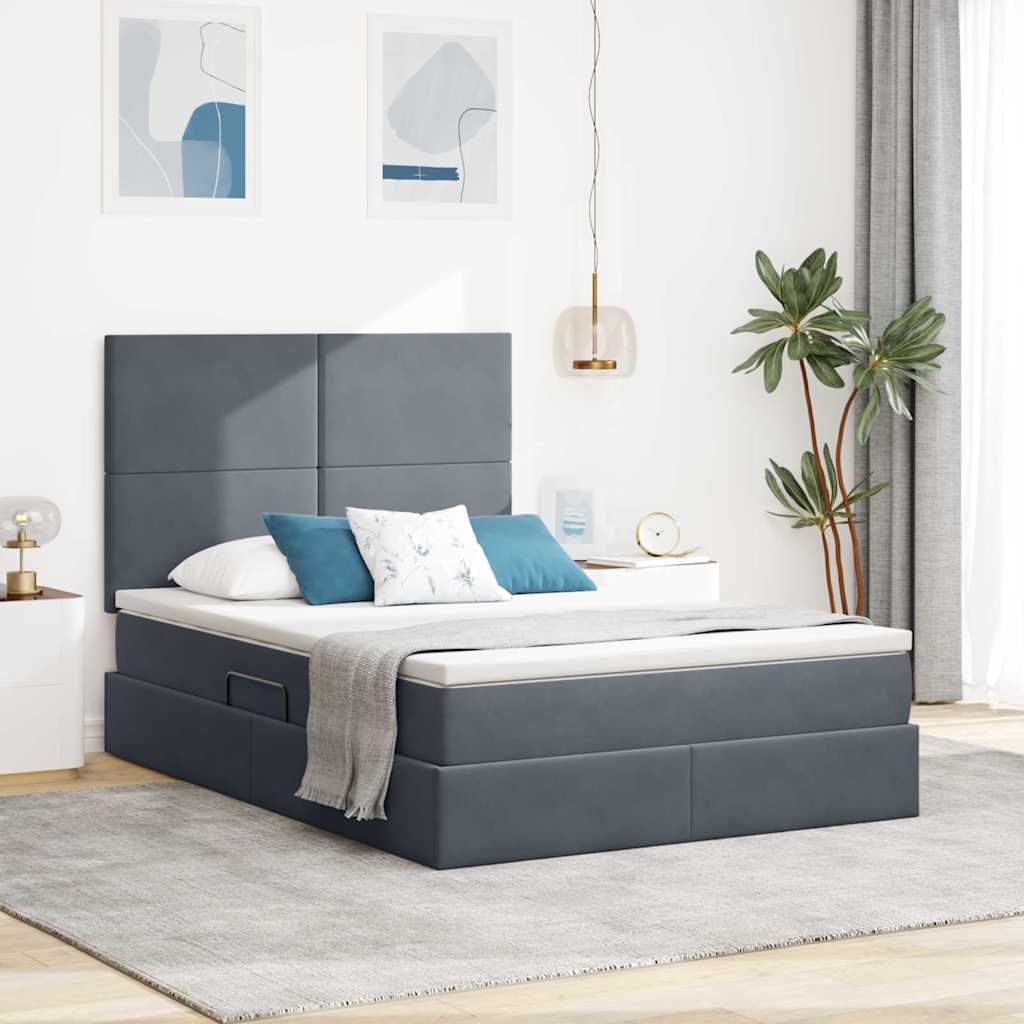 Lit avec rangement et matelas Gris foncé 140 x 200 cm Velours - XIOS