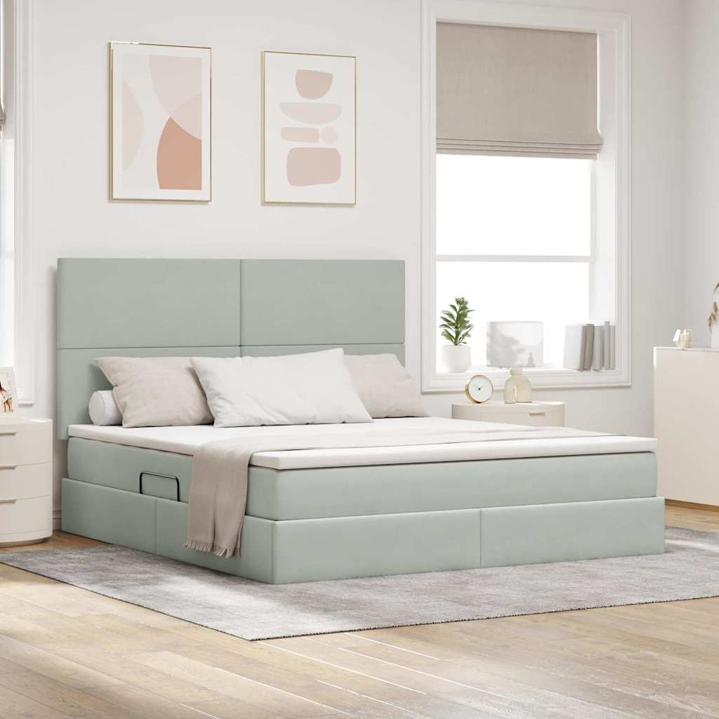 Lit avec rangement et matelas Gris clair 160 x 200 cm Velours - XIOS