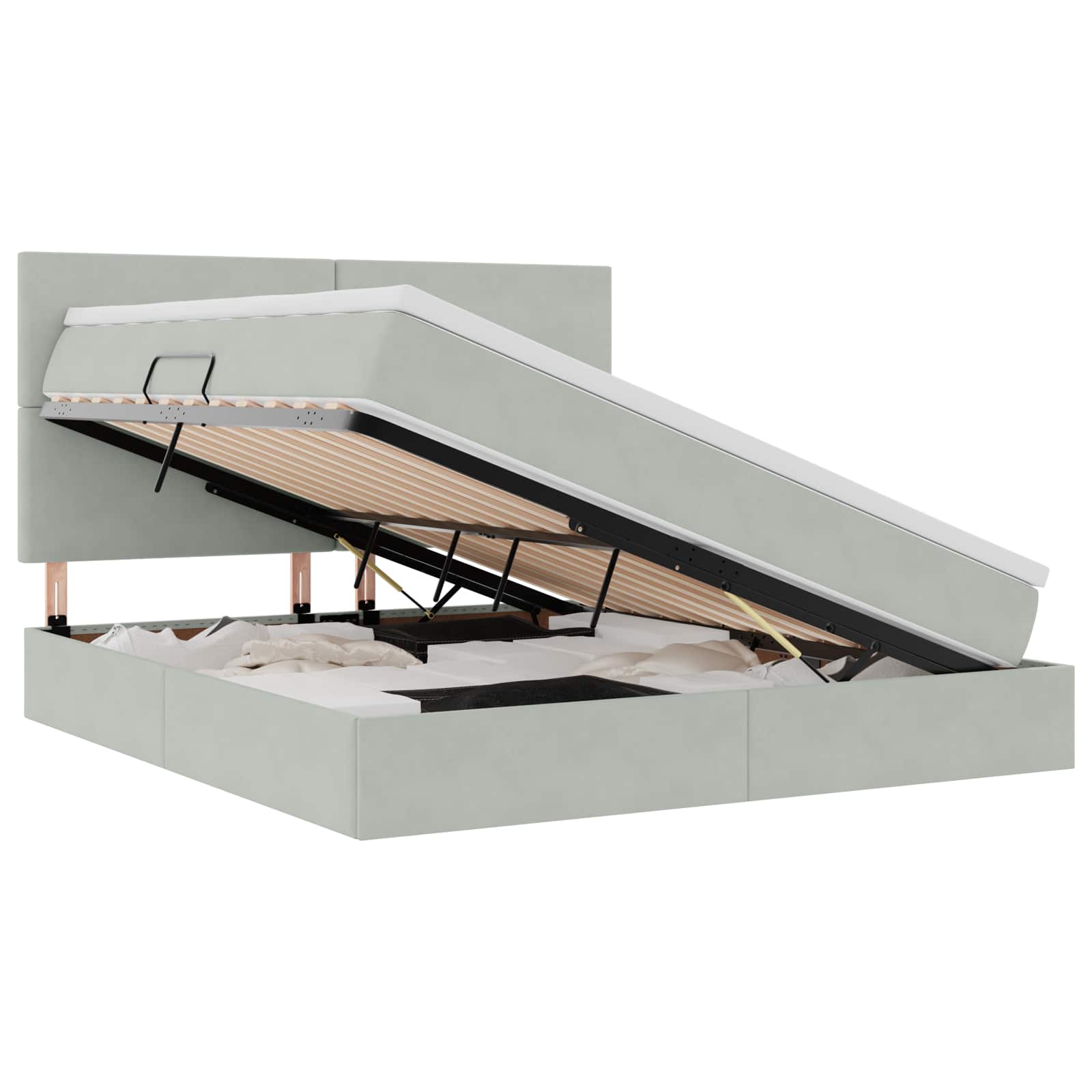 Lit avec rangement et matelas Gris clair 160 x 200 cm Velours - XIOS